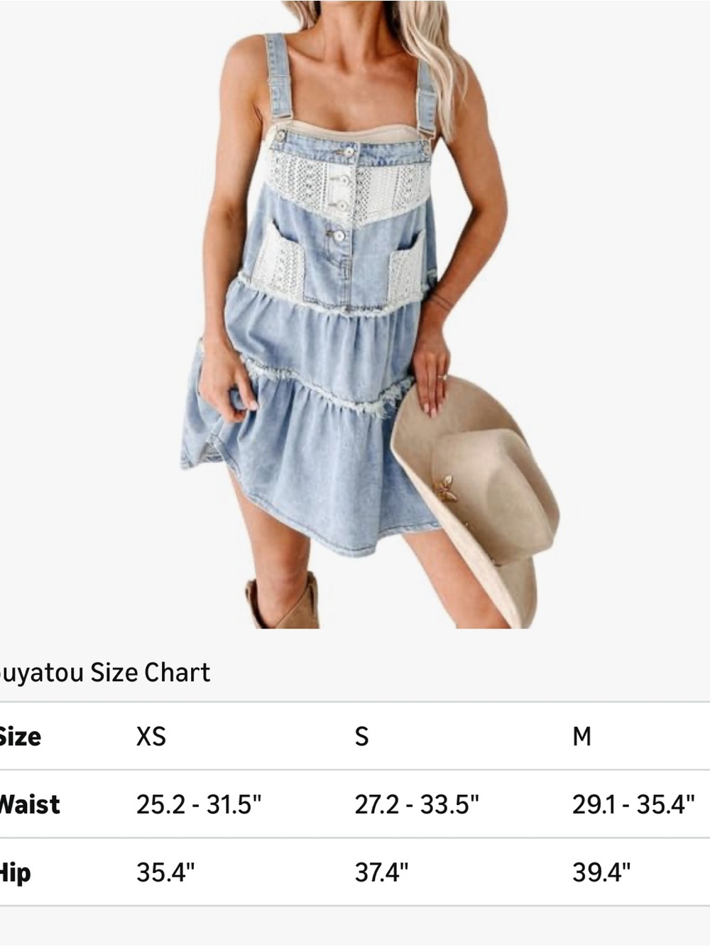 Denim Overall Lace Detail tiered Dress Mini - Picture 6 of 6